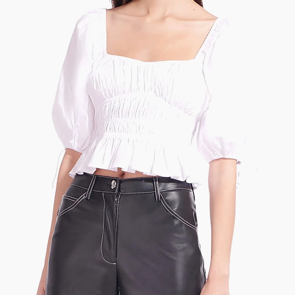 Staud Faye Gathered Puff-Sleeve Top